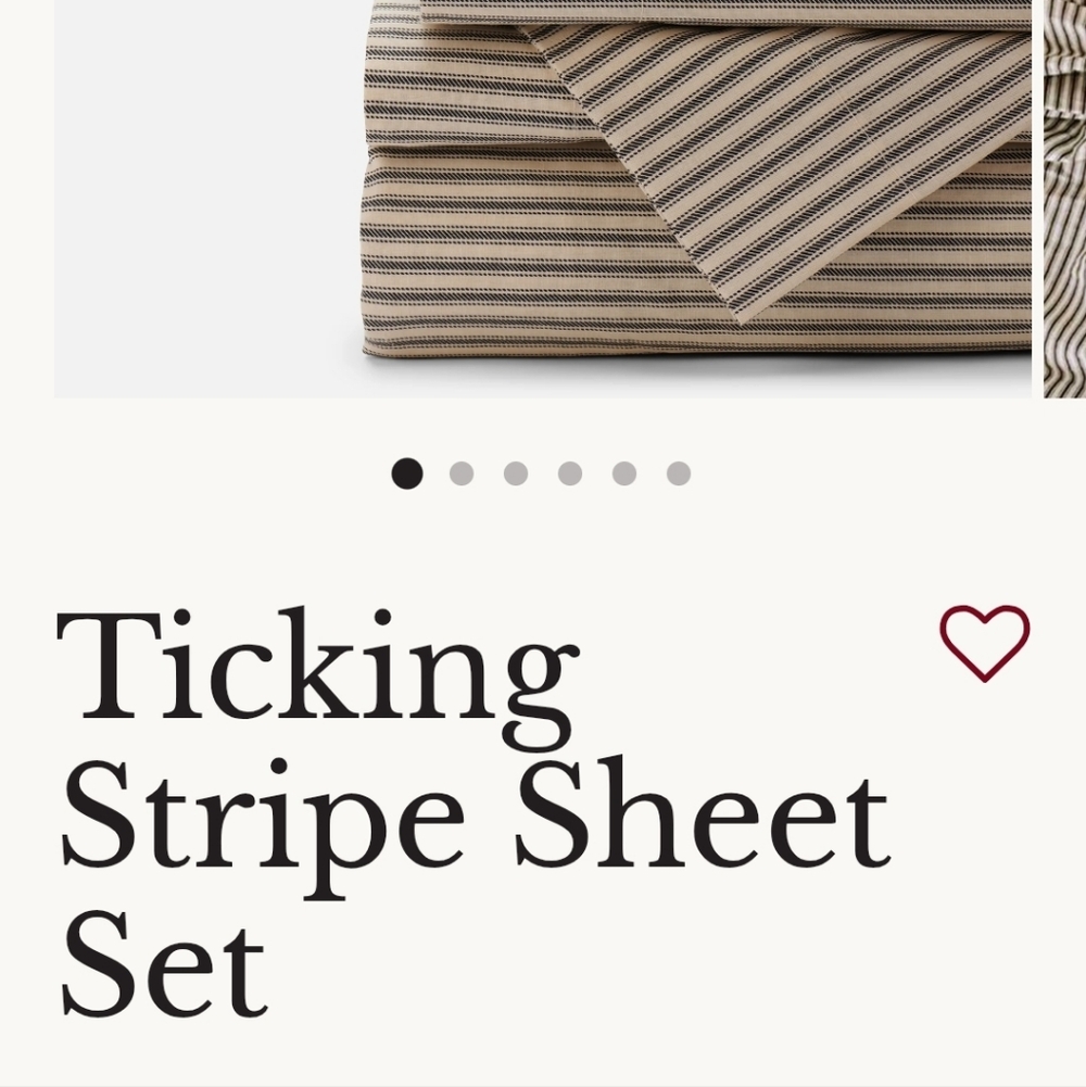 Red Land Cotton Queen Charcoal Ticking Stripe Sheet Set
